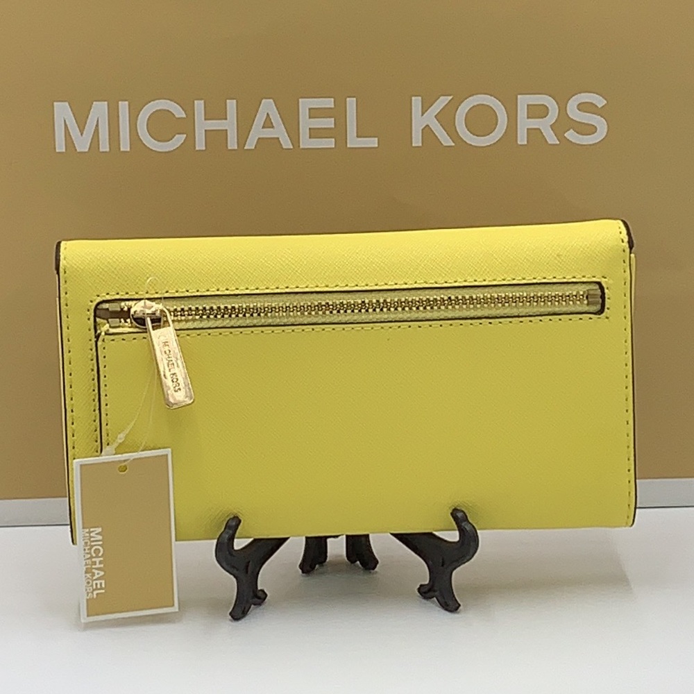 MICHAEL KORS JET SET TRAVEL LARGE TRIFOLD WALLET SUNSHINE COLOR - Picture 12 of 16